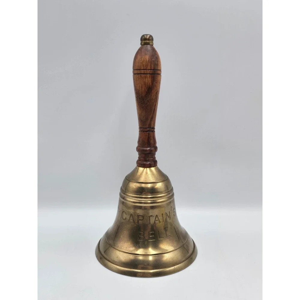 Captains Bell Nautical Unisex OS Gold Good Vintage Brass‎ Wood Handle